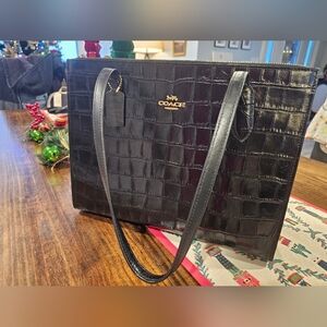 Coach Nina Black Croc-Embossed Tote